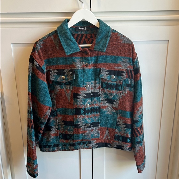 Women's Boho Aztec Western Pattern Button Up Jacket Shacket Large - Picture 2 of 16